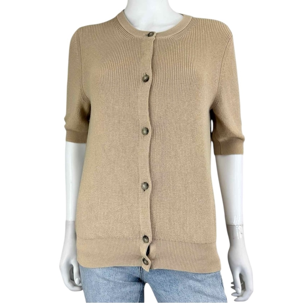 PESERICO Tan Short Sleeve Cardigan Size L J0397